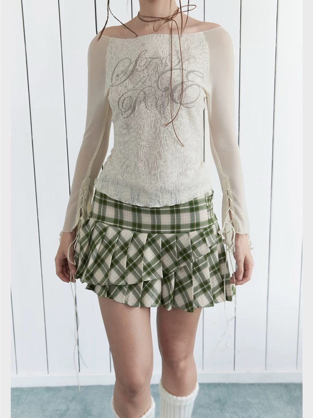 STRIKE A POSE Ivory Lace Overlay Long-Sleeve Top